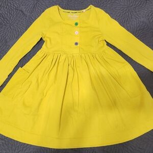 Mini Boden Yellow Kids Dress with Colorful Buttons Sz 5-6